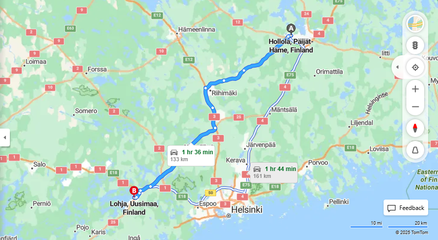 Matka Hollolasta Lohjalle - Etaisyys, Ajo, Kuljetus ja Matkustusmahdollisuudet