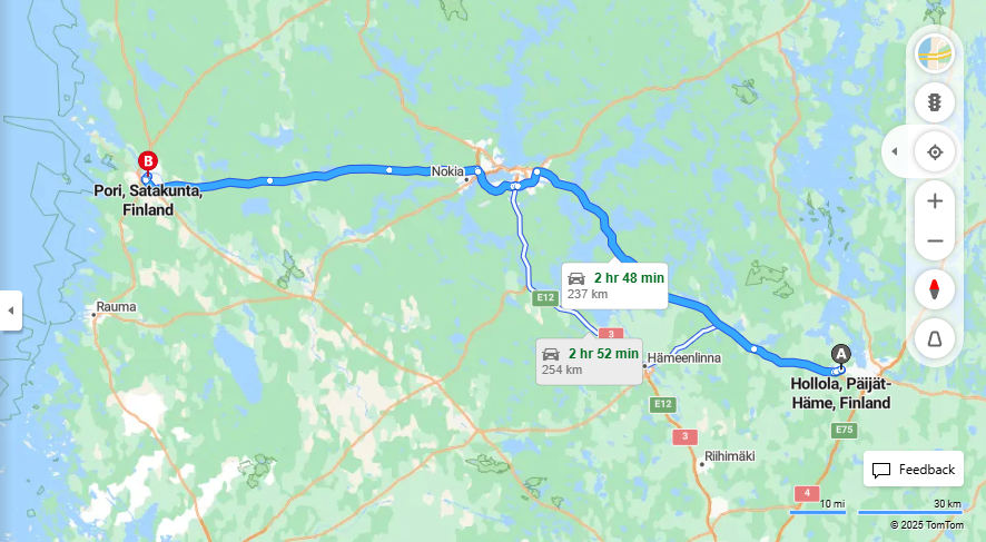 Matka Hollolasta Poriin - Etaisyys, Ajaminen, Kuljetus ja Matkustusvaihtoehdot