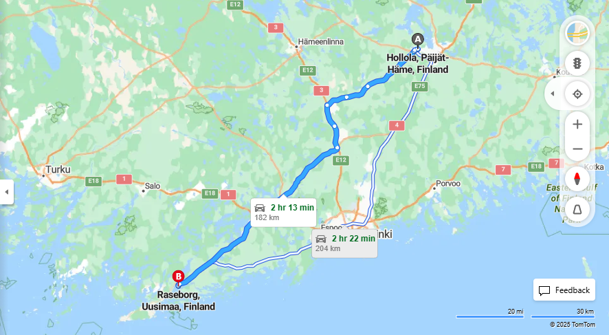 Matka Hollolasta Raaseporiin - Etaisyydet, Ajo, Liikkuminen ja Matkustusvaihtoehdot