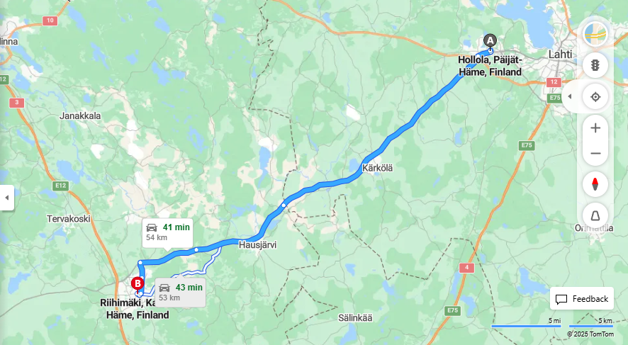 Matka Hollolasta Riihimaelle - Etaisyydet, Ajo, Kuljetus ja Matkustusvaihtoehdot