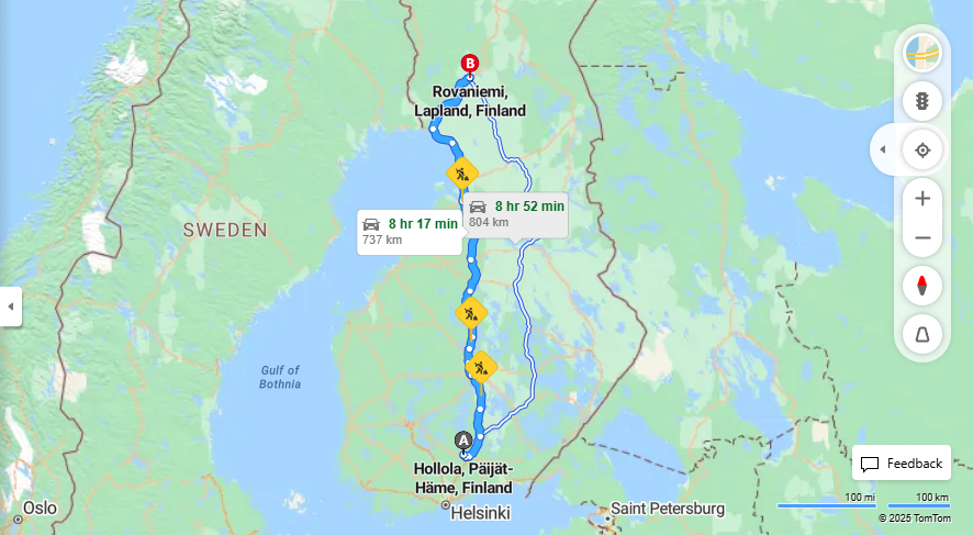Matka Hollolasta Rovaniemelle - Etaisyys, Ajo, Kuljetus ja Matkustusvaihtoehdot