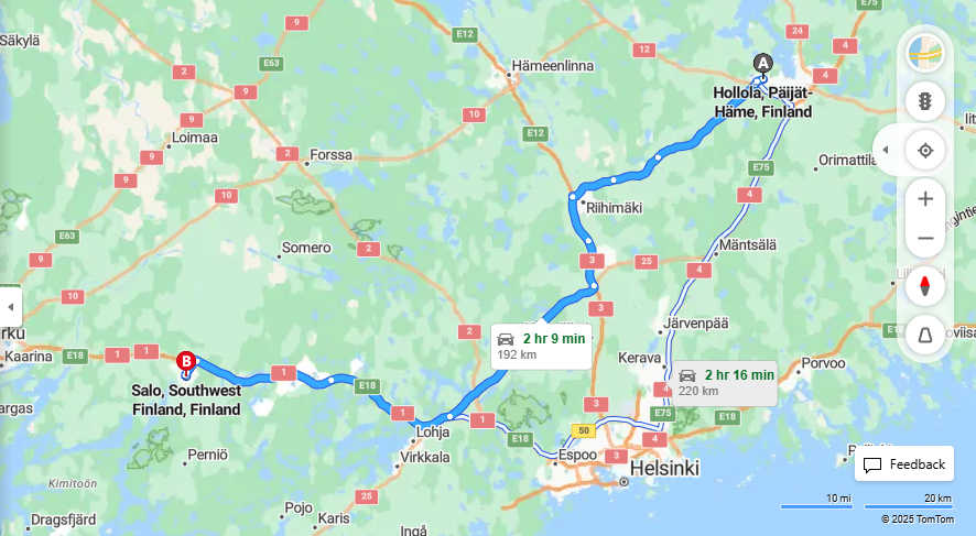 Matka Hollolasta Saloon - Etaisyys, Ajo, Kuljetus ja Matkavaihtoehdot
