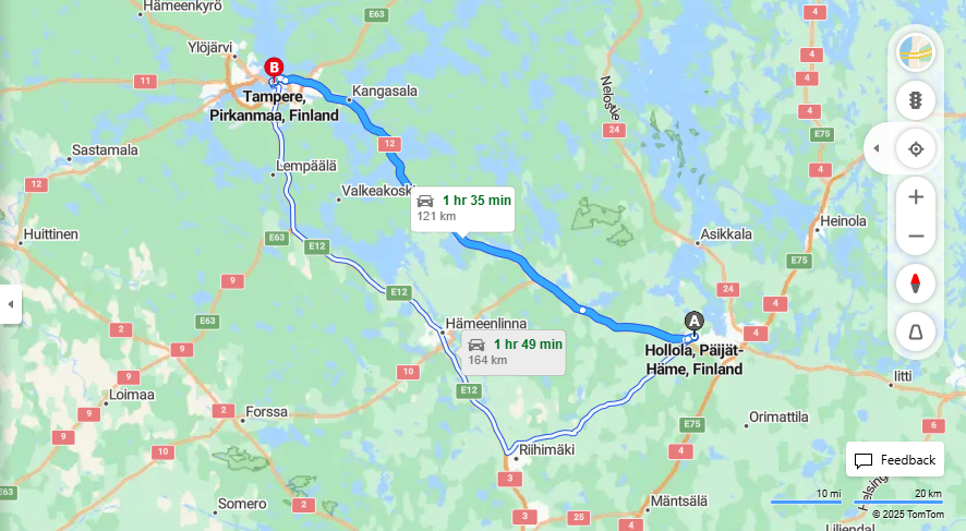 Matka Hollolasta Tampereelle - Etaisyys, Ajaminen, Liikennemuodot ja Matkustusvaihtoehdot
