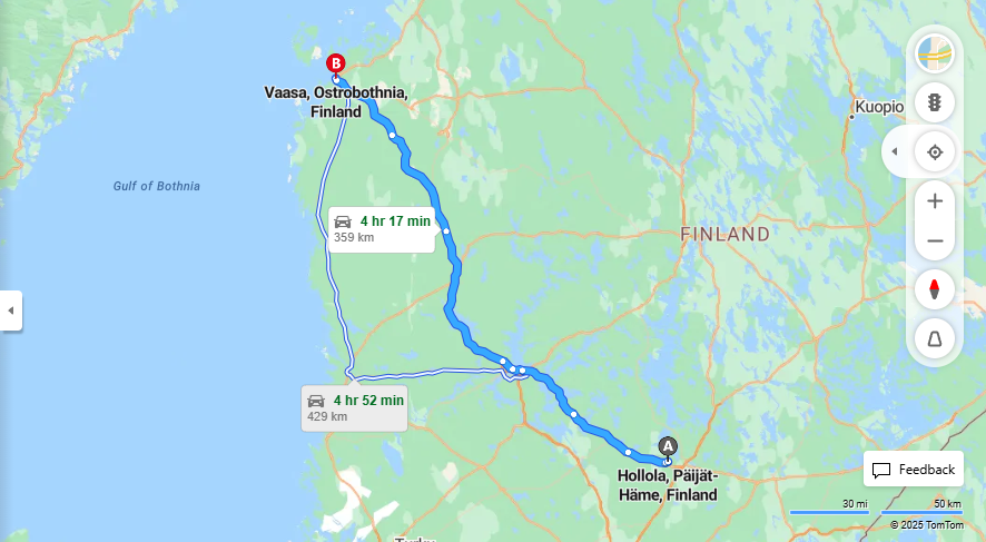 Matka Hollolasta Vaasaan - Aani, Ajomatka, Liikenne ja Matkustusvaihtoehdot