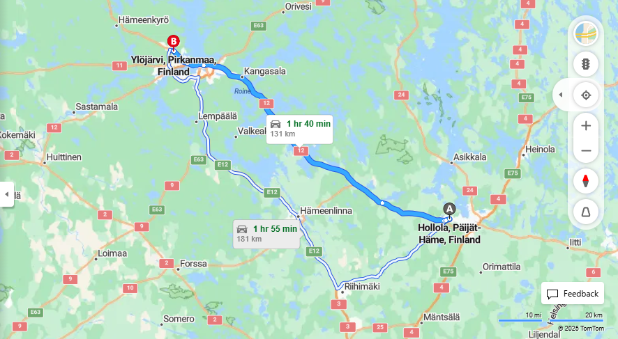 Matka Hollolasta Ylojarvelle - Etaisyys, Ajo, Liikenne ja Matkustusvaihtoehdot