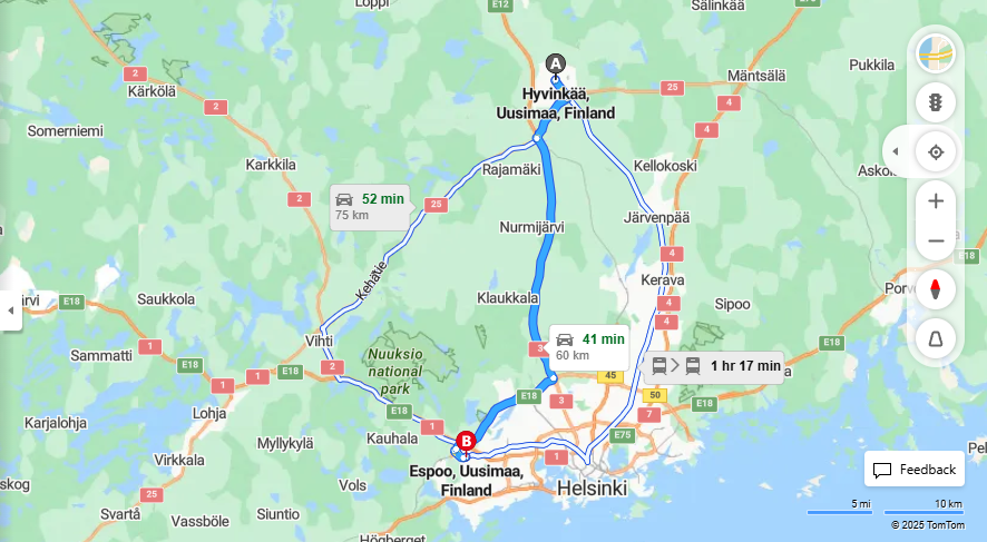 Matka Hyvinkaasta Espooseen - Etaisyys, Ajo, Kuljetus ja Matkustamisvaihtoehdot