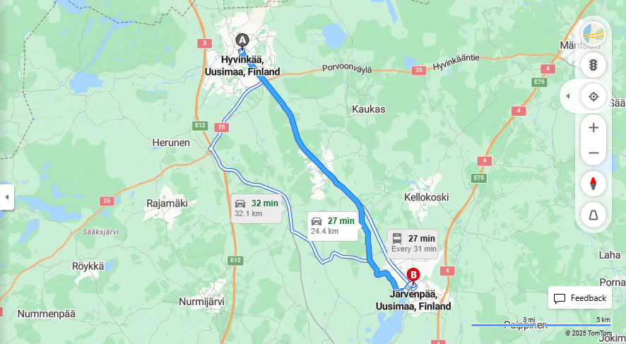 Matka Hyvinkaasta Jarvenpaahan - Etaisyys, Ajo, Kuljetus ja Matkavaihtoehdot