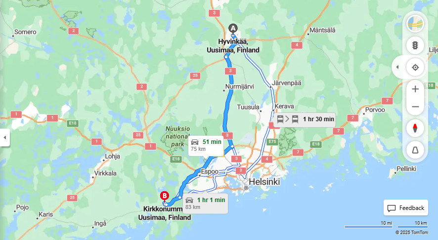 Matka Hyvinkaasta Kirkkonummelle - Etaisyys, Ajo, Kuljetus ja Matkustusmahdollisuudet