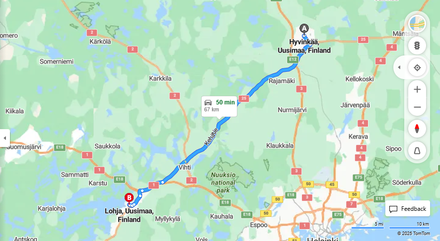 Matka Hyvinkaasta Lohjalle - Etaisyys, Ajo, Liikenne ja Matkustusvaihtoehdot