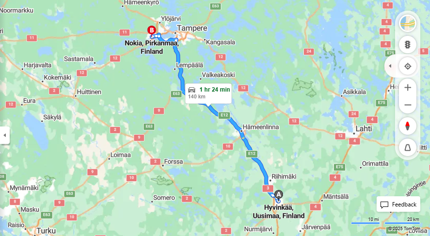 Matka Hyvinkaasta Nokialle - Etaisyys, Ajo, Kuljetus ja Matkustusvaihtoehdot