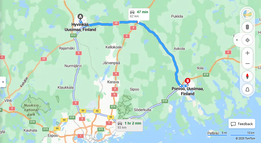 Matka Hyvinkaasta Porvooseen - Etaisyys, Ajo, Liikenne ja Matkavaihtoehdot