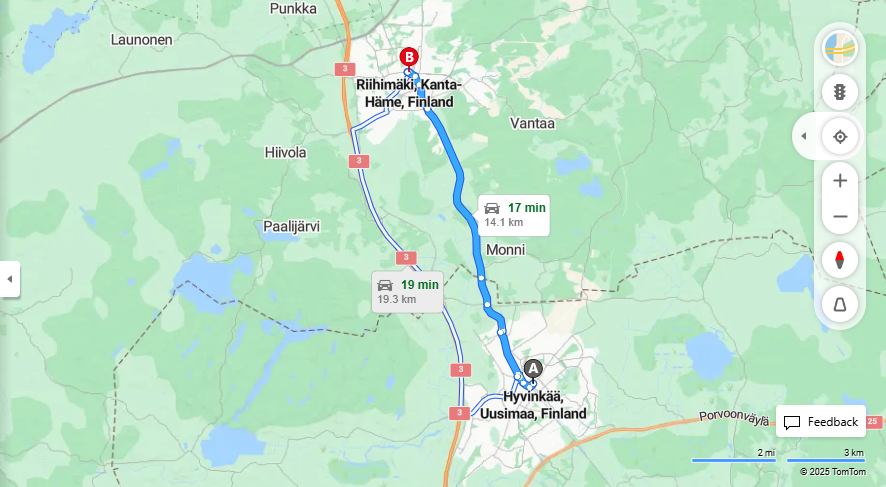 Matka Hyvinkaasta Riihimaelle - Etaisyys, Ajo, Liikenne ja Matkustusvaihtoehdot