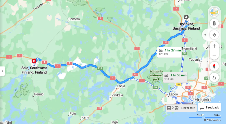 Matka Hyvinkaasta Saloon - Etaisyys, Ajaminen, Kuljetus ja Matkustusvaihtoehdot