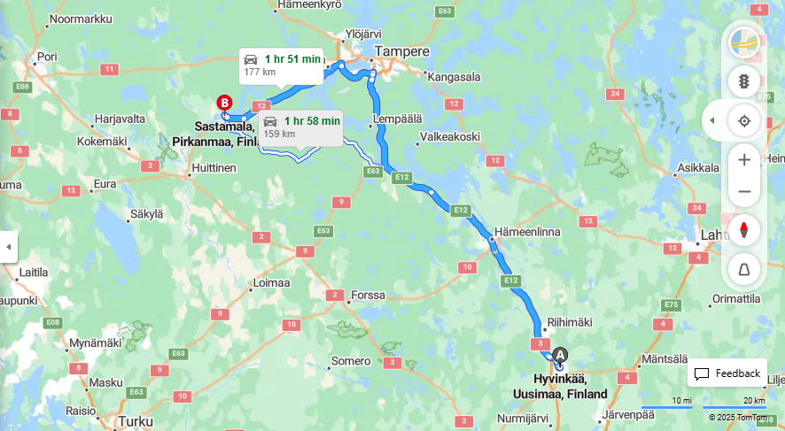 Matka Hyvinkaasta Sastamalaan - Etaisyys, Ajo, Kuljetus ja Matkavaihtoehdot