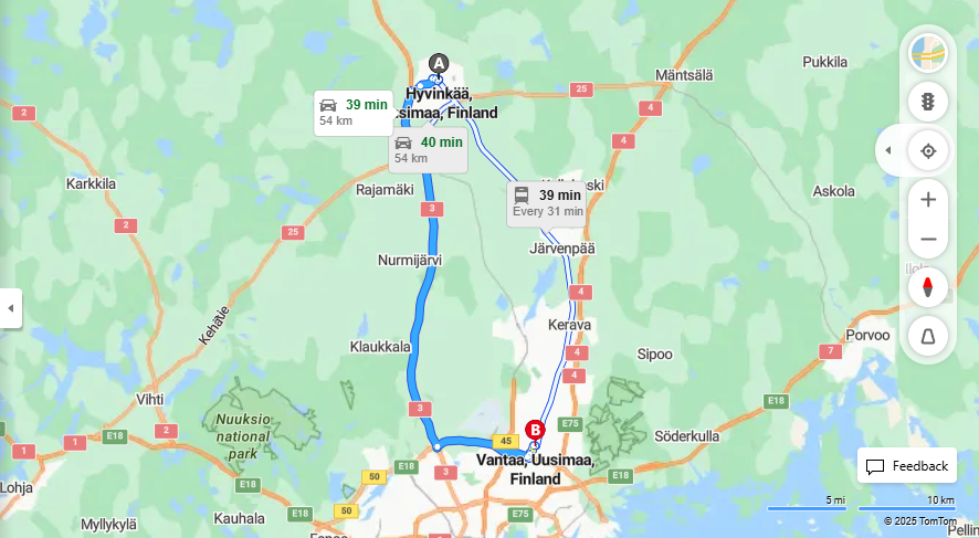 Matka Hyvinkaasta Vantaalle - Etaisyys, Ajo, Kuljetus ja Matkustusvaihtoehdot