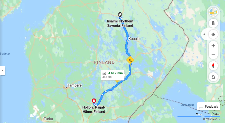 Matka Iisalmesta Hollolaan - Etaisyys, Ajo, Liikenne ja Matkustusvaihtoehdot