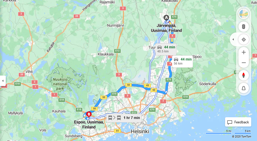 Matka Jarvenpaasta Espooseen - Etaisyys, Ajaminen, Liikenne ja Matkustamisvaihtoehdot