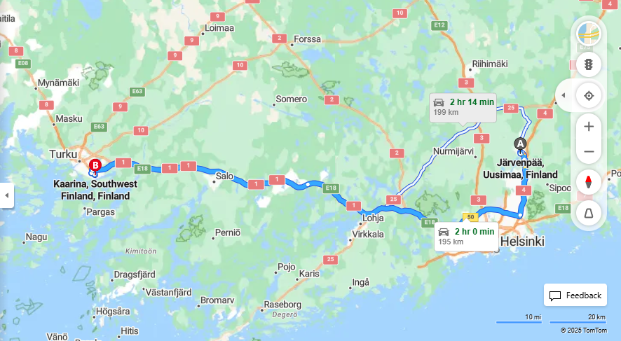 Matka Jarvenpaasta Kaarinaan - Etaisyys, Ajo, Kuljetus ja Matkustusmahdollisuudet