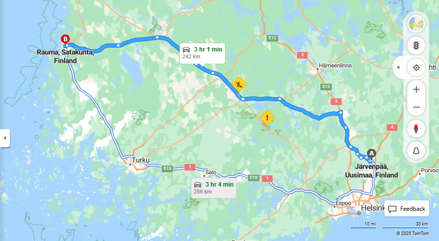 Matka Jarvenpaasta Raumalle - Etaisyys, Kulkuvalineet ja Matkustamisvaihtoehdot