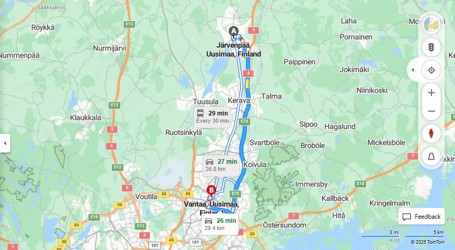 Matka Jarvenpaasta Vantaalle - Etaisyys, Ajo, Liikenne ja Matkustamisvaihtoehdot