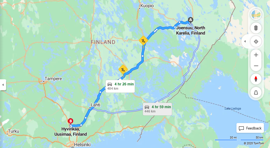 Matka Joensuusta Hyvinkaalle - Etaisyys, Ajo, Liikkuminen ja Matkustusvaihtoehdot