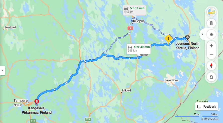 Matka Joensuusta Kangasalalle - Etaisyys, Ajo, Kuljetus ja Matkustusvaihtoehdot