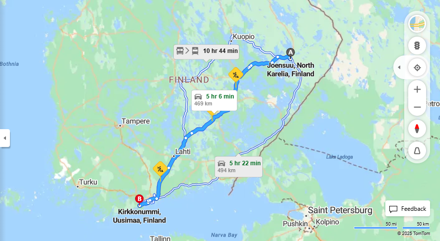 Matka Joensuusta Kirkkonummelle - Etaisyys, Ajaminen, Kuljetus ja Matkustusvaihtoehdot