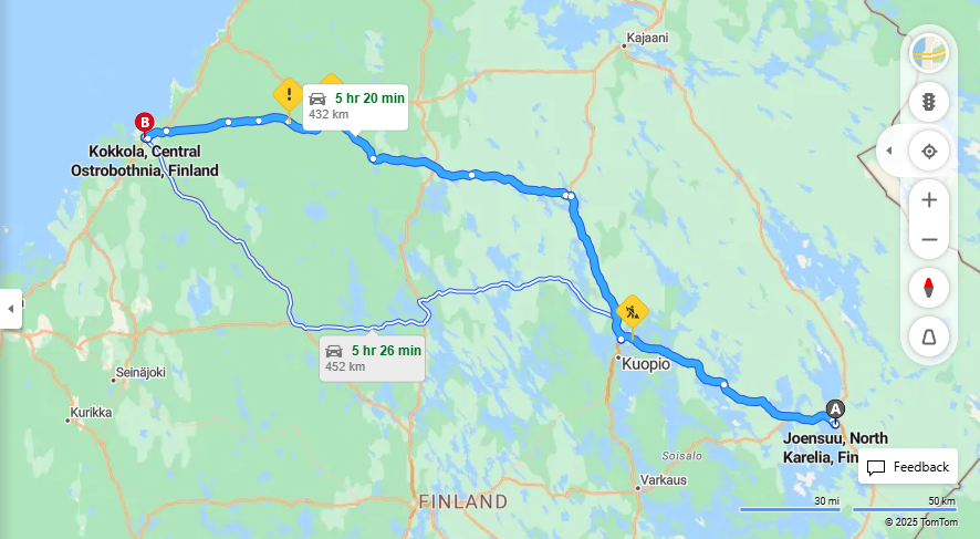 Matka Joensuusta Kokkolaan - Etaisyys, Ajoreitti, Liikenne ja Matkustusvaihtoehdot