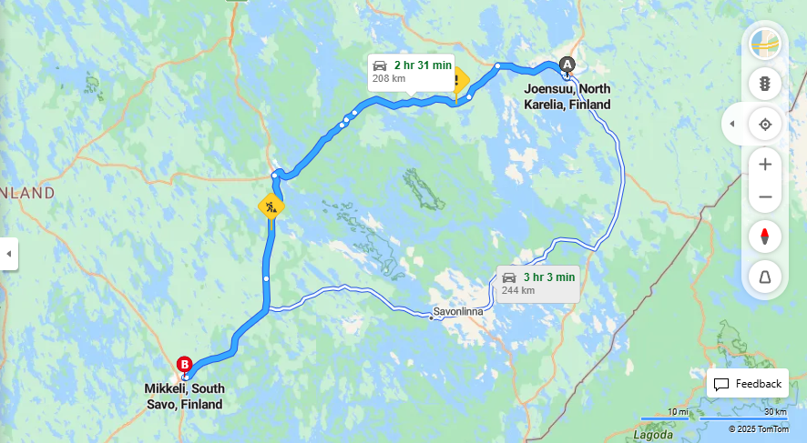 Matka Joensuusta Mikkeliin - Etaisyys, Ajo, Kuljetus ja Matkavaihtoehdot