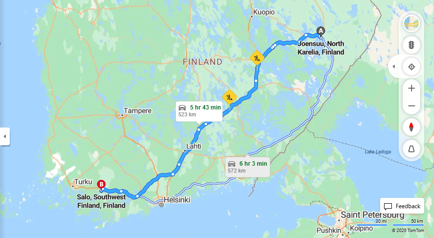 Matka Joensuusta Saloon - Etaisyys, Ajo, Kuljetus ja Matkustusvaihtoehdot
