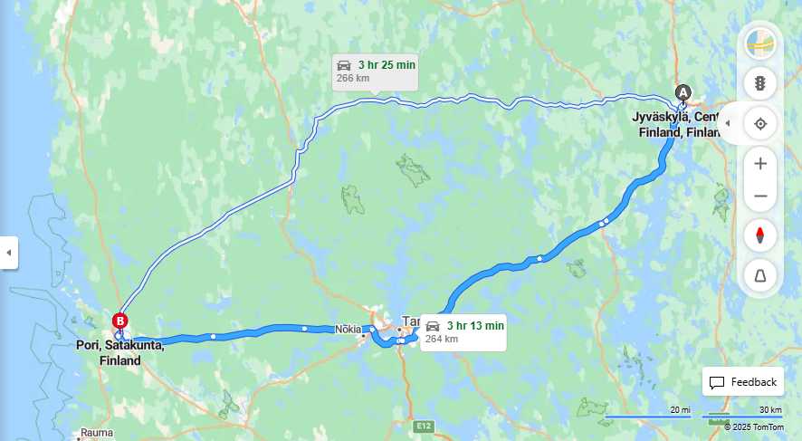 Matka Jyvaskylasta Poriin - Etaisyys, Ajo, Kuljetus ja Matkustusmahdollisuudet