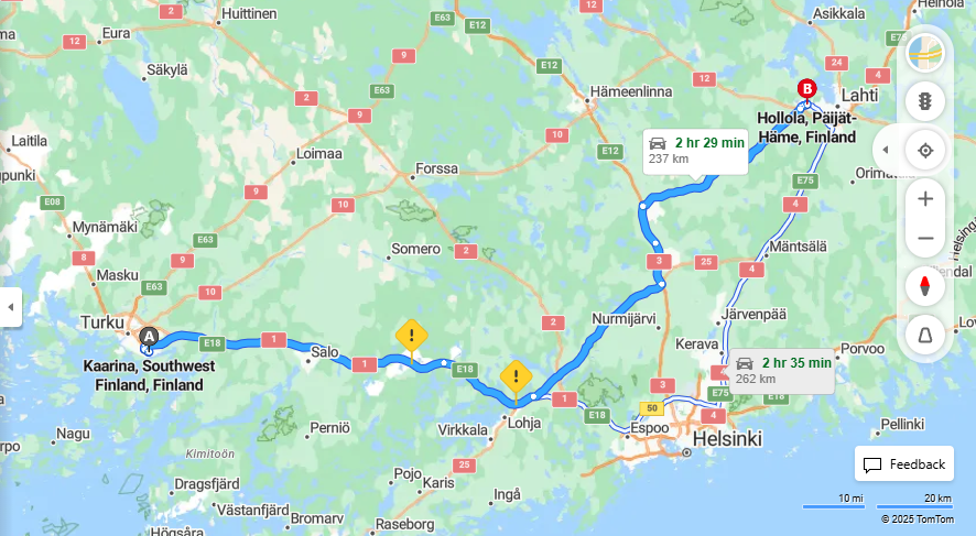 Matka Kaarinasta Hollolaan - Etaisyys, Ajo, Kuljetus ja Matkustusvaihtoehdot