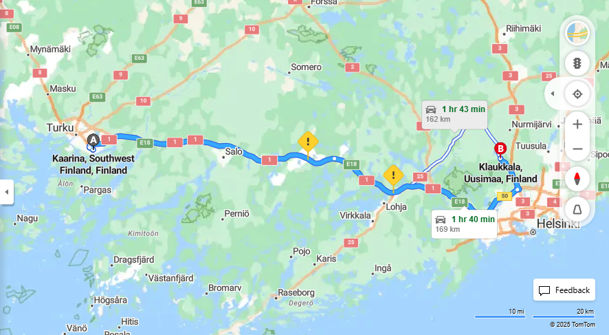 Matka Kaarinasta Klaukkalaan - Etaisyys, Ajo, Kuljetus ja Matkustusmahdollisuudet