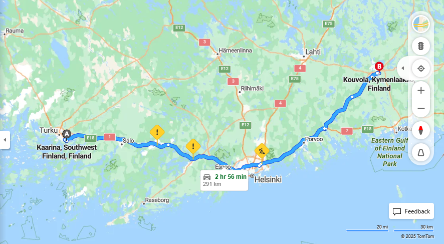 Matka Kaarinasta Kouvolaan - Etaisyys, Ajo, Kuljetus ja Matkavaihtoehdot