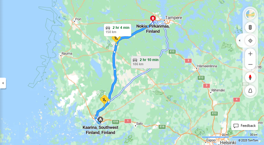 Matka Kaarinasta Nokialle - Etaisyys, Ajo, Liikenne ja Matkustusvaihtoehdot