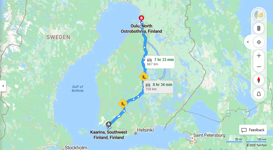 Matka Kaarinasta Ouluun - Etaisyys, Ajo, Liikenne ja Matkustusvaihtoehdot