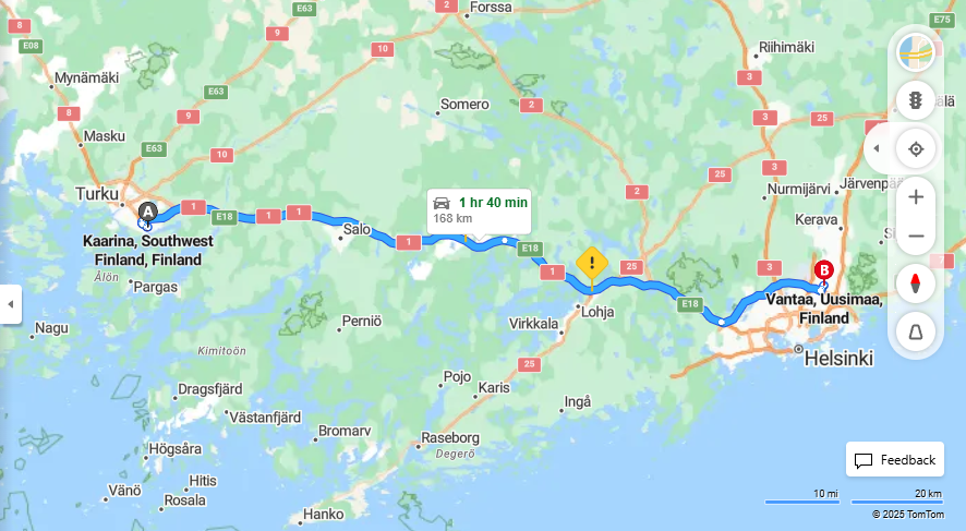 Matka Kaarinasta Vantaalle - Etaisyys, Ajaminen, Kuljetus ja Matkustusmahdollisuudet
