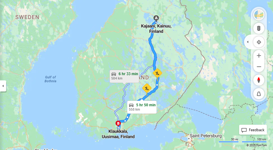 Matka Kajaanista Klaukkalaan - Etaisyys, Ajaminen, Kuljetus ja Matkustamismahdollisuudet