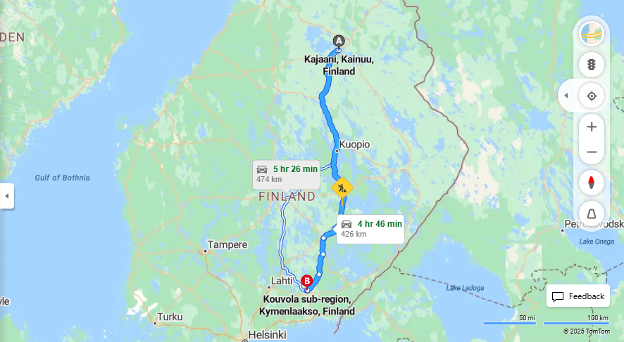 Matka Kajaanista Kouvolaan - Etaisyys, Ajomatka, Liikenne ja matkustusvaihtoehdot