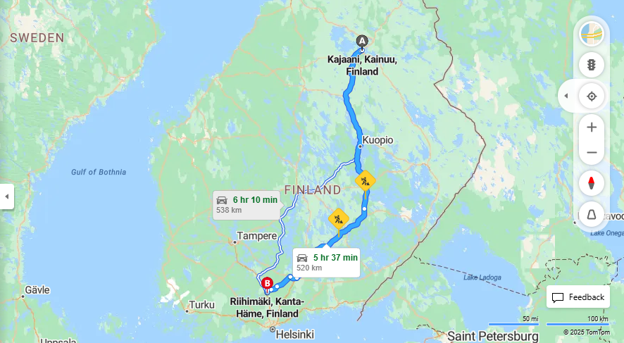 Matka Kajaanista Riihimaelle - Etaisyys, Ajo, Liikenne ja Matkustusvaihtoehdot