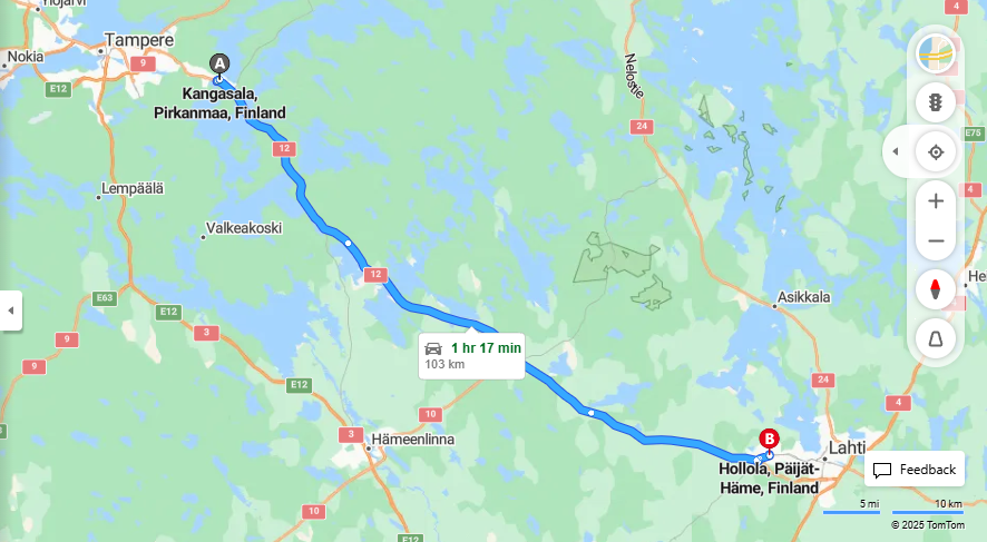 Matka Kangasalasta Hollolaan - Etaisyys, Ajo, Liikkuminen ja Matkustusvaihtoehdot