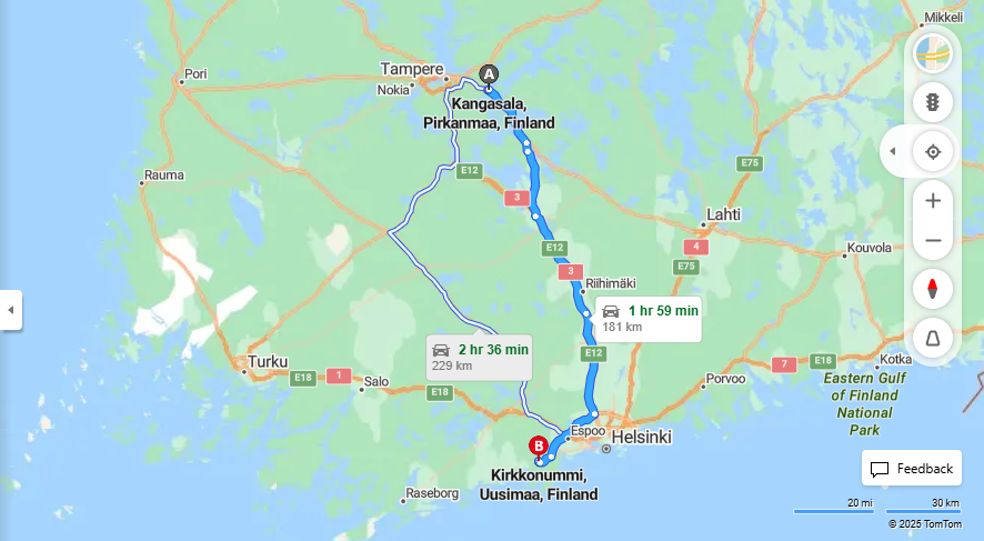 Matka Kangasalasta Kirkkonummelle - Etaisyys, Ajaminen, Kuljetus ja Matkustusvaihtoehdot