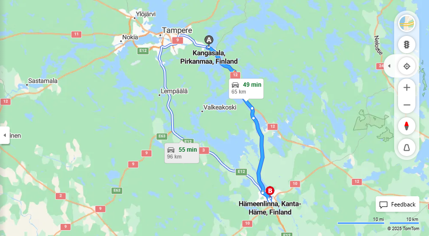 Matka Kangasalta Hameenlinnaan - Etaisyys, Ajo, Liikenne ja Matkustusvaihtoehdot