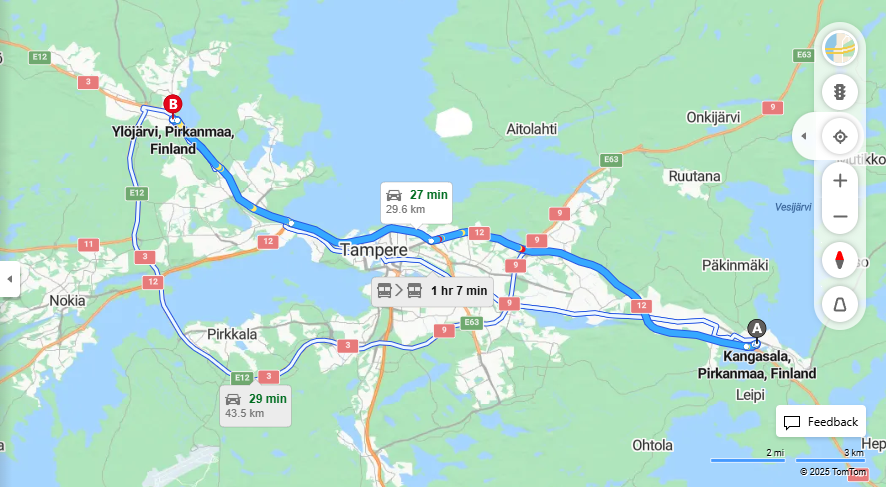 Matka Kangasalta Ylojarvelle - Etaisyys, Ajo, Liikkumismahdollisuudet ja Matkavaihtoehdot