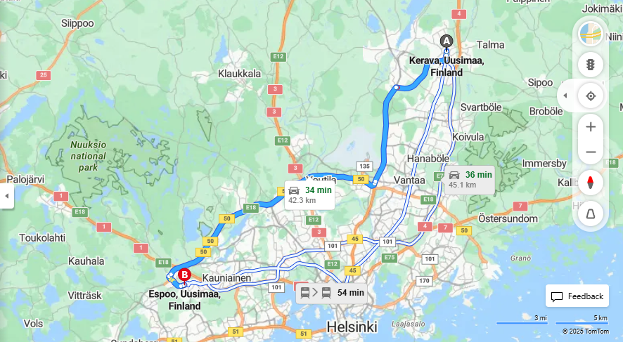 Matka Keravalta Espooseen - Etaisyys, Ajo, Liikkumistavat ja Matkustusvaihtoehdot