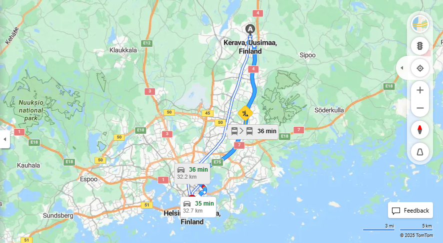 Matka Keravalta Helsinkiin - Etaisyys, Ajaminen, Liikenne ja Matkustusvaihtoehdot