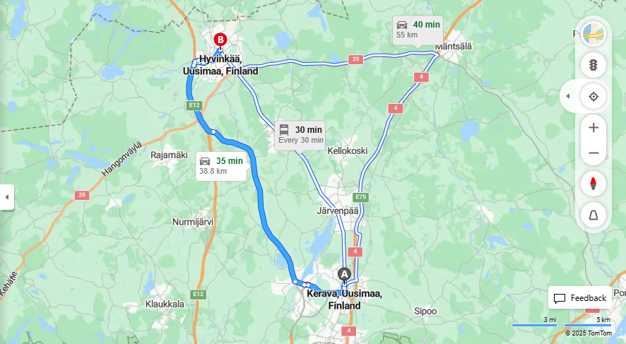 Matka Keravalta Hyvinkaalle - Etaisyys, Ajo, Kuljetus ja Matkustusvaihtoehdot