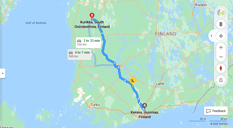 Matka Keravalta Kurikkaan - Etaisyys, Ajo, Kuljetus ja Matkustamisvaihtoehdot