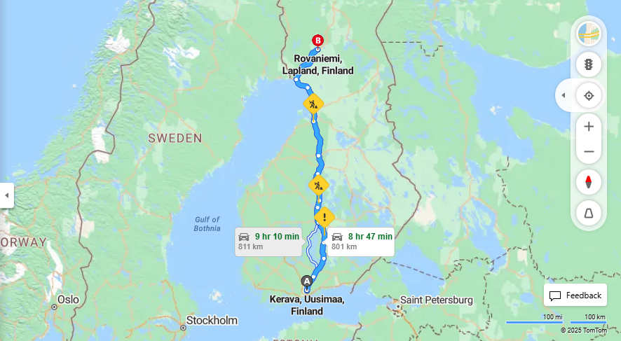Matka Keravasta Rovaniemelle - Etaisyys, Ajo, Kuljetus ja Matkustusmahdollisuudet