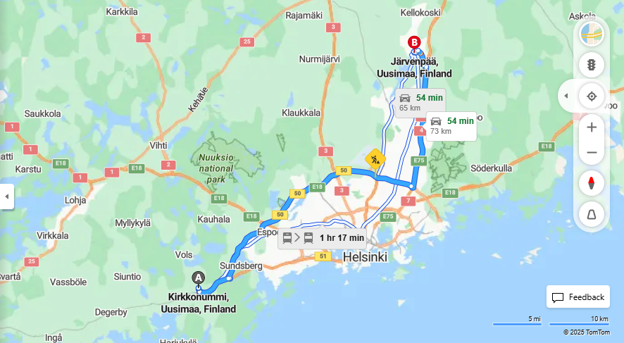 Matka Kirkkonummelta Jarvenpaahan - Etaisyys, Ajo, Liikenne ja Matkustusvaihtoehdot